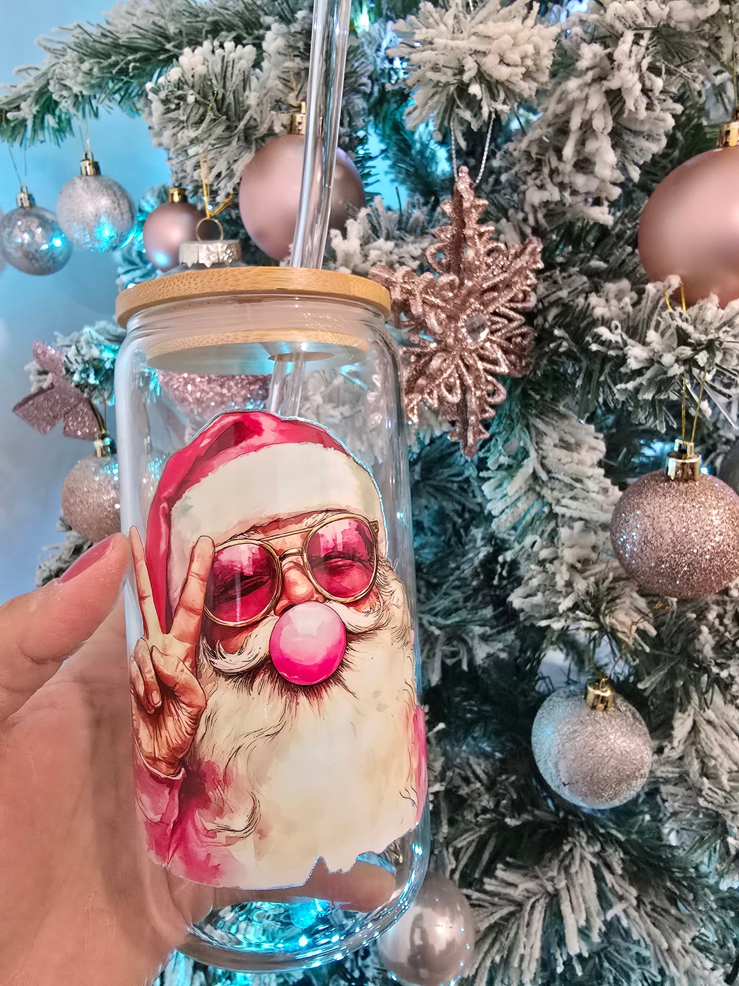 Pink Bubble Santa - Vaso de vidrio 500ml