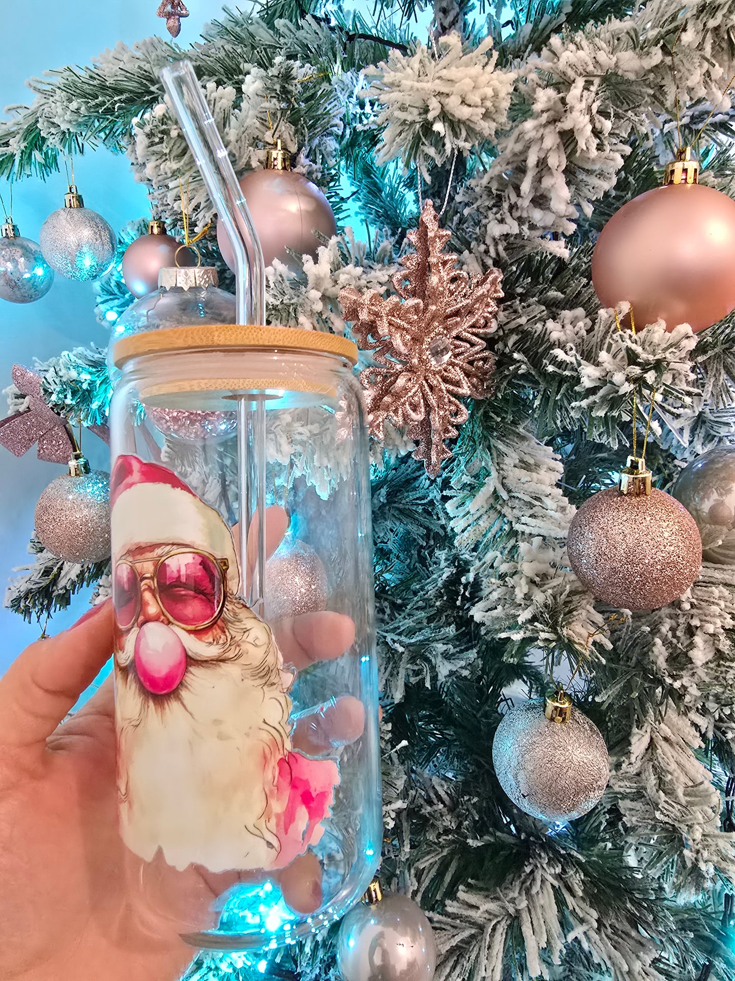 Pink Bubble Santa - Vaso de vidrio 500ml