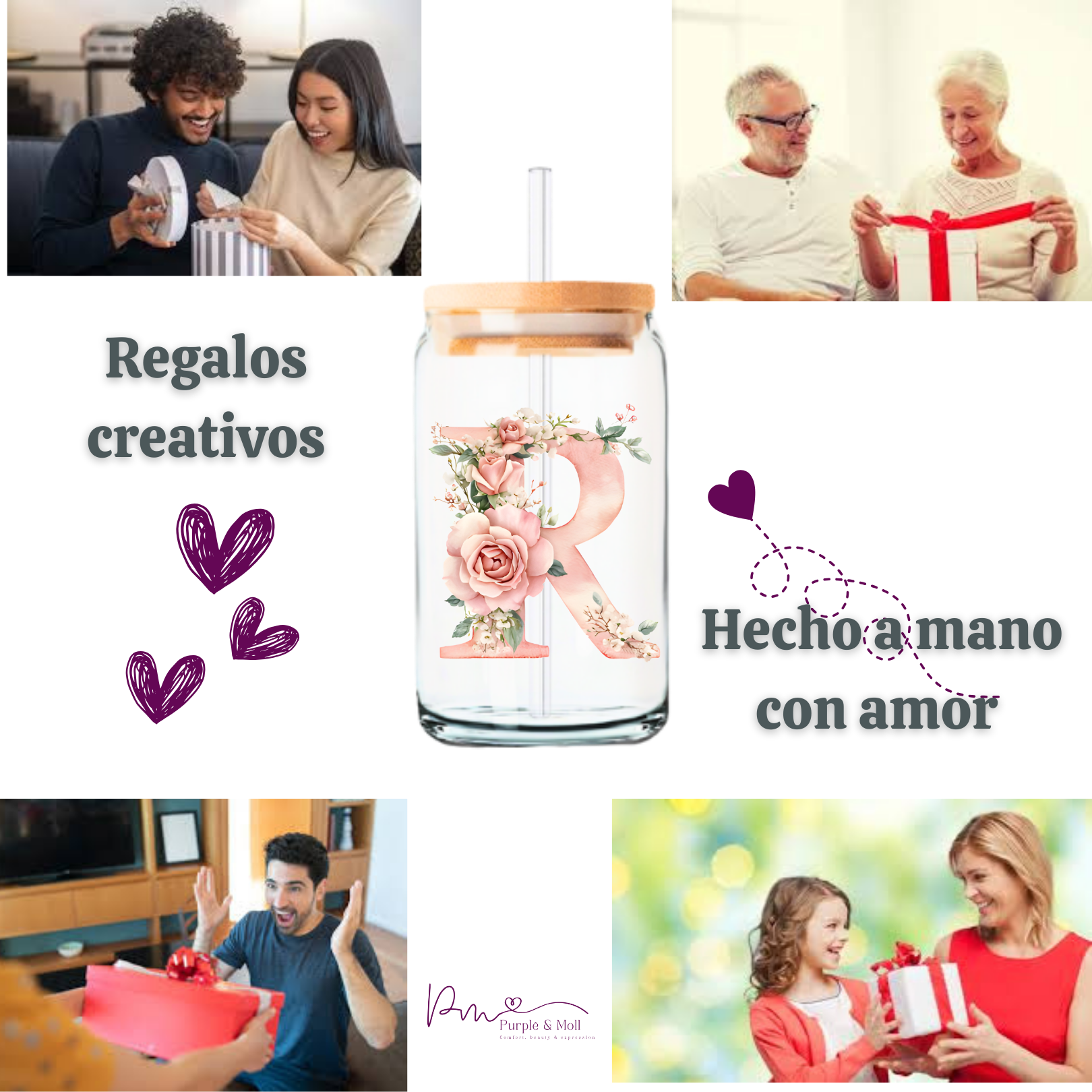 Florales Letra personalizada - 500ml Vaso de Vidrio