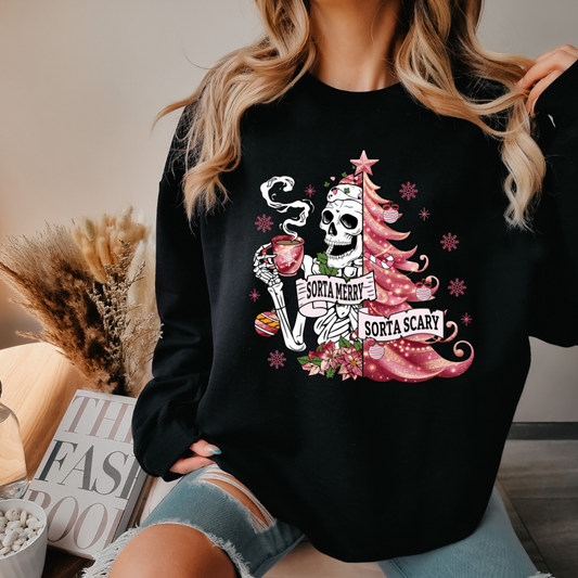 Festive Coffee Skellie - Sudadera de cuello redondo (Black)