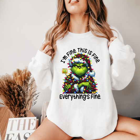 I'm fine Grinch - Sudadera de cuello redondo ( Blanco)