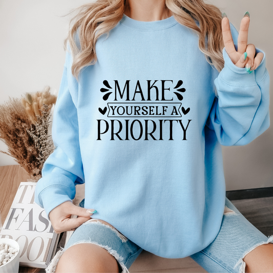 Make yourself as priority - Sudadera de cuello redondo (light blue)