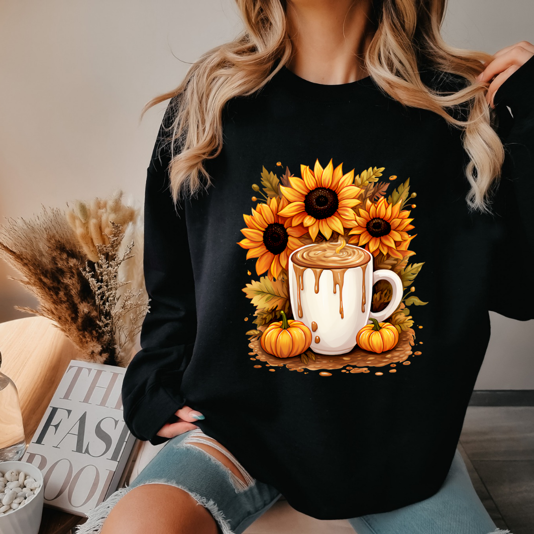 Coffee Autumn  Sudadera de cuello redondo (negro)